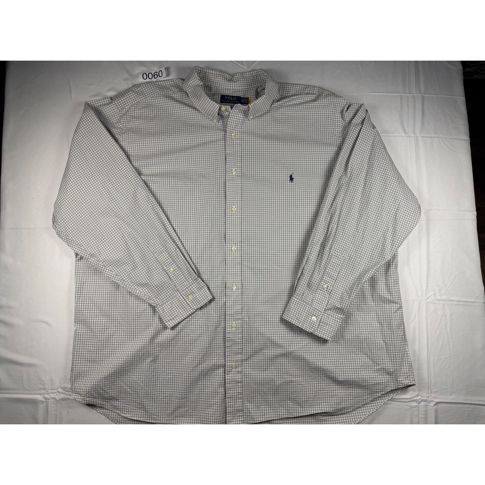 Polo Ralph Lauren Mens 4XB Grey Gingham Button Down Shirt Long Sleeve Pony Logo